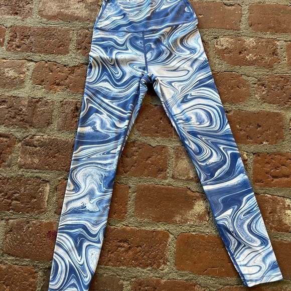 Carbon38 Marble Swirl Blue & White High-Waisted High Rise Workout Leggings Small - Picture 1 of 16